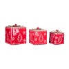 Transpac Metal 12 in. Red Christmas Embossed Design Boxes Set of 3 - 2 of 4