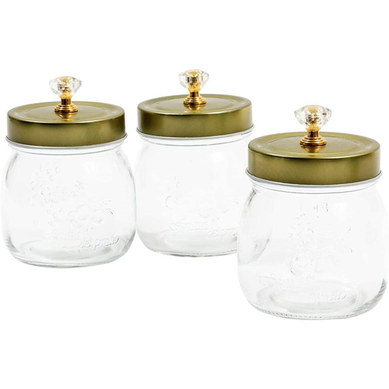 Farmlyn Creek 3 Pack Glass Vanity Canisters with Gold Lids, Mason Jar Bathroom Set, 5 of 9