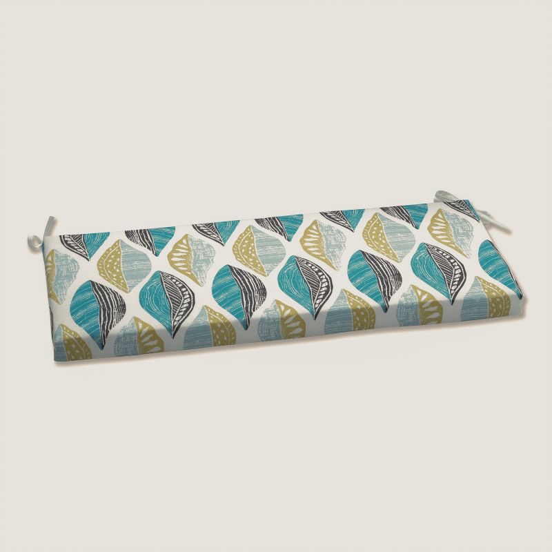 18&#34; x 45&#34; Leaf Block Outdoor/Indoor Bench Cushion Teal/Citron - Pillow Perfect, 1 of 7