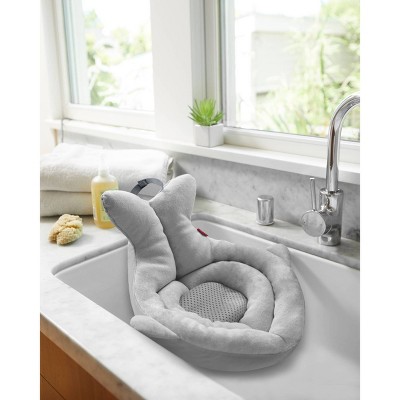 Gray Plush Terry Sink Baby Bather with Padded Whale Tail