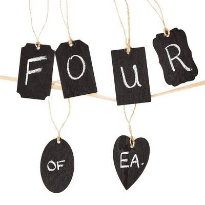 Genie Crafts 24-Pack Wooden Tag Labels with String for Gifts, Mason Jars, Arts and Crafts, 6 Designs 3x2 in