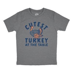 Youth Cutest Turkey At The Table T Shirt Funny Cute Thanksgiving Dinner Joke Tee For Kids - Crazy Dog Youth T Shirt - 1 of 4
