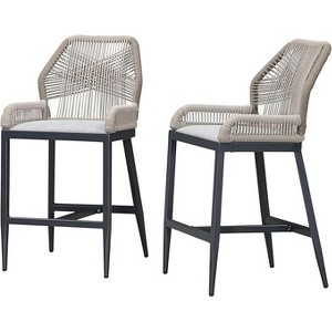 PURPLE LEAF 2 Pieces Bar Stools Patio Modern Rattan Barstools Aluminum Woven Tall Bar Chairs with Cushions for Outdoor Kitchen Island Garden - 1 of 1