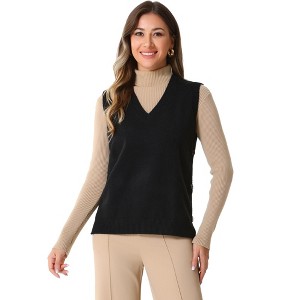 Allegra K Women's Sleeveless Ribbed V Neck Pullover Knit Sweater Vest - 1 of 4