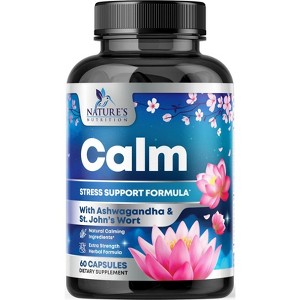 All Natural Stress Relief & Anti Anxiety Supplement Complex With Ashwagandha - 60 Capsules By Nature's Nutrition - 1 of 4
