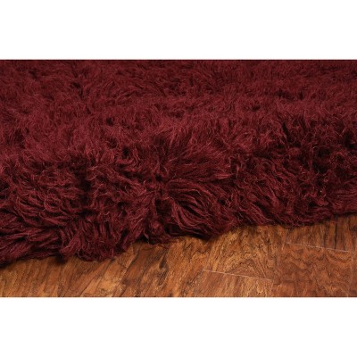 Handmade Burgundy Wool and Synthetic Shag Square Rug
