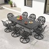 9-Piece Rectangle Cast Aluminum Outdoor Patio Dining Set with Swivel Chairs & Brown Cushions & Umbrella Hole - 4 of 4