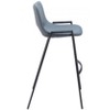 Faux Leather Barstool 39" H Azure Gray With Black Powder Coated Steel Frame and Armrests by Zuo Modern (Set of 2) - 4 of 4
