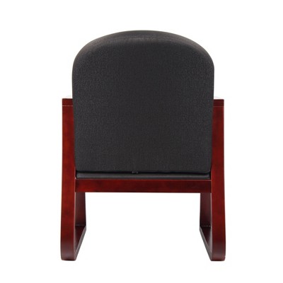 Elegant Black Fabric Reception Chair with Mahogany Wood Frame