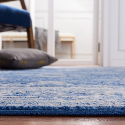 Ivory and Navy Hand-knotted Synthetic Runner Rug, 2' x 9'
