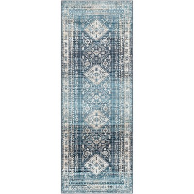 Livabliss 2'7"x7'3" Lavadora Traditional Machine Washable Rug Blue