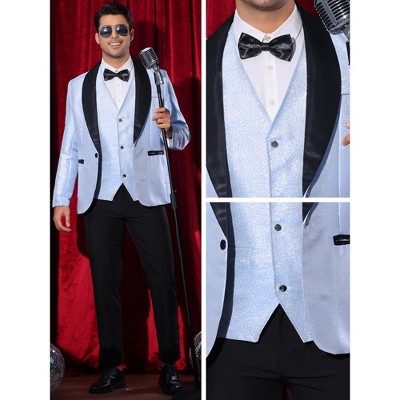 Lars Amadeus Men's Shawl Lapel Wedding Metallic Party Sparkly Suit Jackets Blue XX Large — фото 4