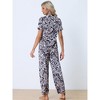 cheibear Women's Silky Short Sleeves Sleepshirt with Pants Sleepwear Pajama Set 2 Pcs - 3 of 4
