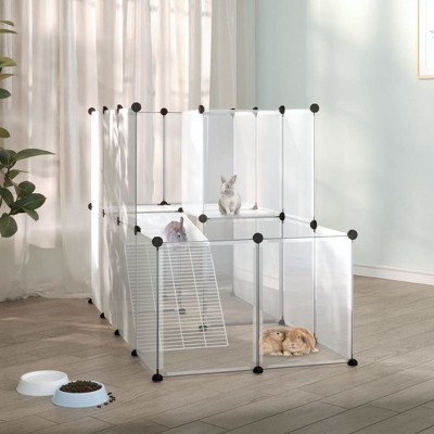 VidaXL Small Animal Cage Transparent 55.9 in.x29.1 in.x36.6 in. PP and Steel