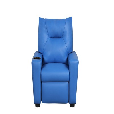 GlasFlength Sofas Kids Recliner Chair with Convenient Cup Holder Playful with Practical for Playrooms and Bedrooms, Blue, 20.5"*23"*28"