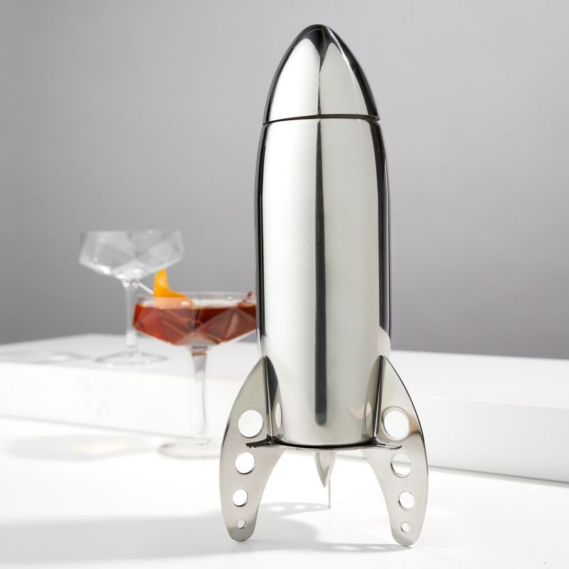 Viski Rocket Cocktail Shaker Set, Stainless Steel Cobbler Shaker With Strainer, 24 oz, Silver, 3 of 14