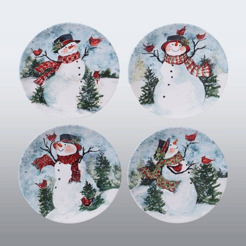 11 4pk Earthenware Watercolor Snowman Dinner Plates - Certified  International