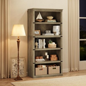 67.4" Farmhouse 5-Tier Bookshelf - Tall Wood Storage Shelf for Living Room & Home Office - 1 of 4