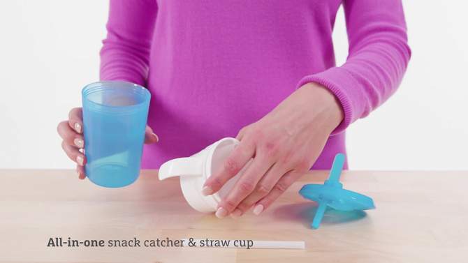 Munchkin SnackCatch &#38; Sip 2-in-1 Snack Catcher and Spill Proof Cup - Blue - 9 fl oz, 2 of 7, play video