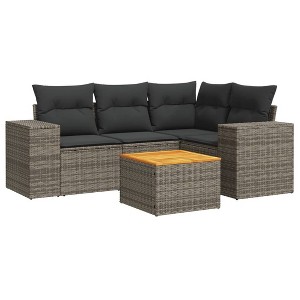 vidaXL Patio Sofa Set with Cushions Outdoor Furniture 5 Piece Poly Rattan - Gray - 1 of 4