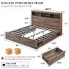 SinCiDo Farmhouse King Sized Wooden Bed Frame, with Charging Station and Led Lights, 52" High Headboard and 4 Large Drawers, Noise Free - 3 of 4
