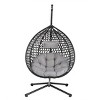 Outdoor Rattan Hammock Swing Chair with Gray Cushion,Wicker Hanging Egg Chair with Stand for Balcony Garden,Indoor Bedroom Egg Chair-Coolbibila - 3 of 4