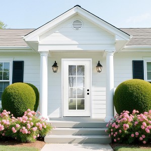 36 Inches × 80 Inches Full Glass Transparent Glass Left-opening Inward-opening Fiberglass Entry Door, White Primer Fiberglass Removable Front Door - 1 of 4