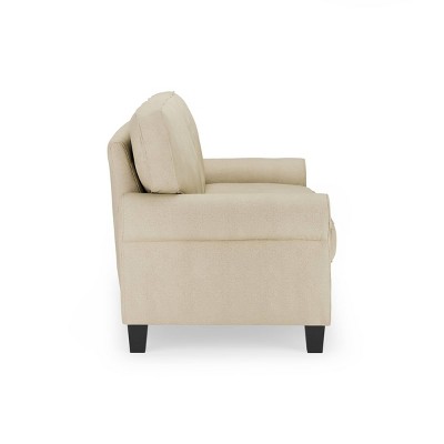 Beige Fabric Rolled Arm Loveseat with Pillow Back