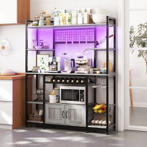 Large Bakers Rack with Power Outlet and LED Light, 5-Tier 55" Kitchen Microwave Stand Coffee Bar with Storage - 1 of 4