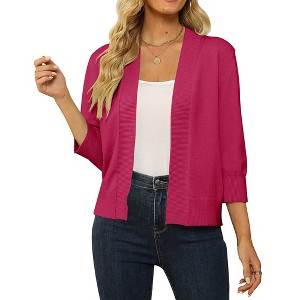 Women's 3/4 Sleeve Cropped Cardigan Sweater Open Front Short Shrugs Cardigans Lightweight Sweaters - 1 of 4