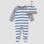 Burt's Bees Baby® Baby Adventure Stripe Jumpsuit & Knot Top Hat Set - Slate Blue