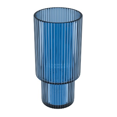 Blue Art Deco Fluted 11 oz. Ribbed Glasses Set of 4