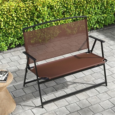 MOEPISY Folding Double Patio Bench With Backrest And Armrests