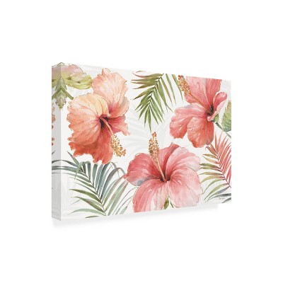 Tropical Blush Pink Hibiscus Outdoor Canvas Print with Natural Wood Frame