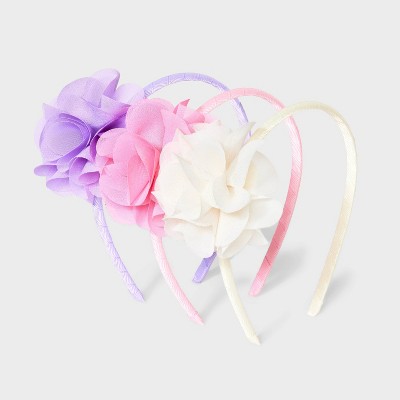 Girls' 3pk Chiffon Flower Headbands - Cat & Jack™ Pink/Purple/White