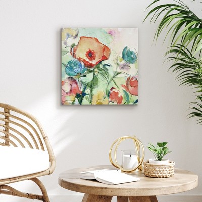 Americanflat Watercolor Floral Canvas Wall Art with Hand-Painted Accents - Gallery Wrap - Coral, Teal, Lavender, and Soft Green - Modern Wall Art