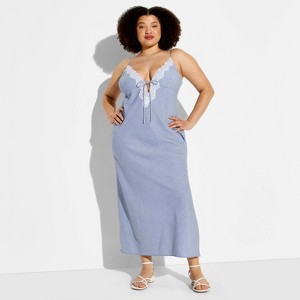 Women's Lace Trim Maxi Empire Waist Dress - Wild Fable Blue Striped 4X :  Target