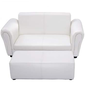 Infans White Kids Sofa Armrest Chair Couch Lounge Children Birthday Gift w/ Ottoman