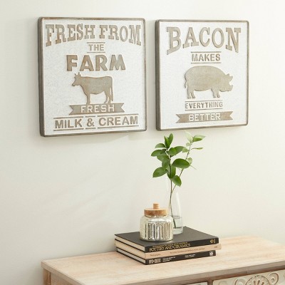 Farmhouse Metal Wall Decor Set of 2 with Cow & Pig Illustrations - Olivia & May
