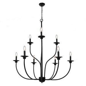 LNC Dockpusarry 9-Lights 39.4" Candle Tiered Modern Farmhouse Oversized Chandelier,Matte Black - 1 of 1