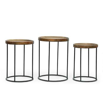 Set of 3 Gambier Modern Industrial Handcrafted Mango Wood Nested Side Tables Natural/Black - Christopher Knight Home
