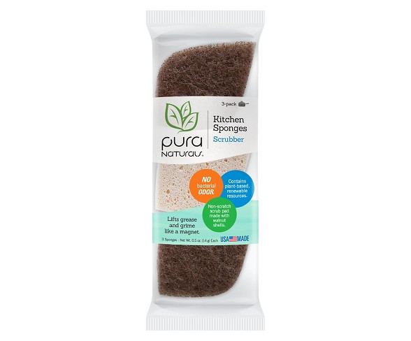 Pura Naturals Cleaning Sponges, Non-scratch - 3pk