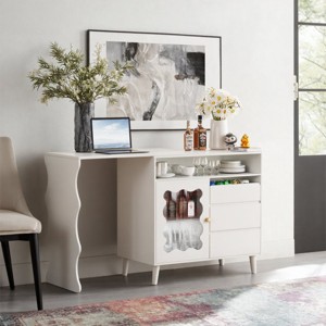 41" White Wood Storage Cabinet with Drawers and Shelves, Extendable Sideboard Buffet Cabinet, Microwave Oven Stand for Kitchen-Cuddlewood - 1 of 4