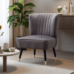 Velvet Contemporary Accent Chair with Thick Foam Cushion and Rubberwood Legs - 1 of 4