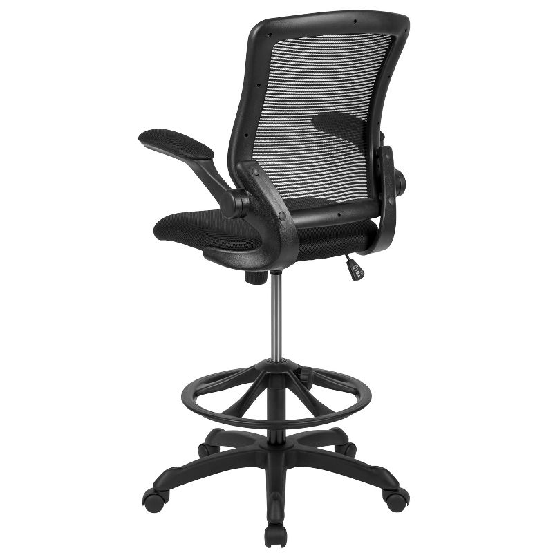 Flash Furniture Mid-Back Mesh Ergonomic Drafting Chair with Adjustable Foot Ring and Flip-Up Arms, 4 of 17