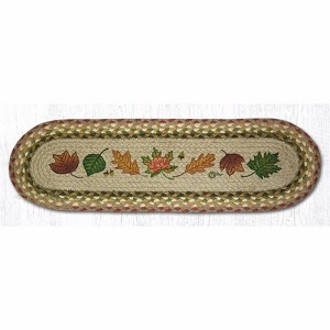 Earth Rugs Autumn Leaves Oval Stair Tread 27"x8.25", Braided Jute Rug with Fall Leaf Print for Rustic or Seasonal Home Decor - 1 of 3