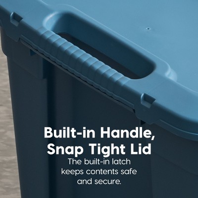 Navy 20 Gallon Recycled Plastic Stackable Storage Totes with Lids, 4 Pack