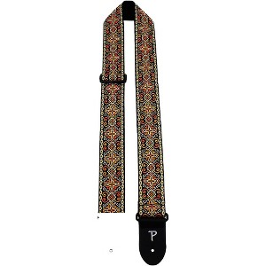 Perri's 2" Wide Metallic Gold With Orange Design Jacquard Sewn on Nylon Webbing Backing & Leather Ends - 1 of 4