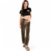 Anna-Kaci Lounge Women's Leopard Print Pajama Set with Ruffled Crop Top and High Waist Wide-Leg Pants- Black,Small - 2 of 4