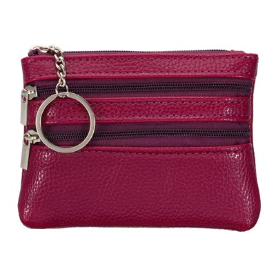 Unique Bargains PU Leather Change Coin Purses Pouch with Zipper Key Ring 4.7" x 3.5" 1 Pc